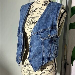 We The Free Denim Western Vest with Sherpa Lining Snap Button Crop